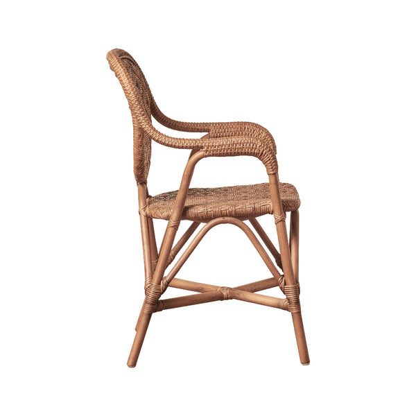 Portofino Antique Brown Rattan Bistro Arm Chair side view