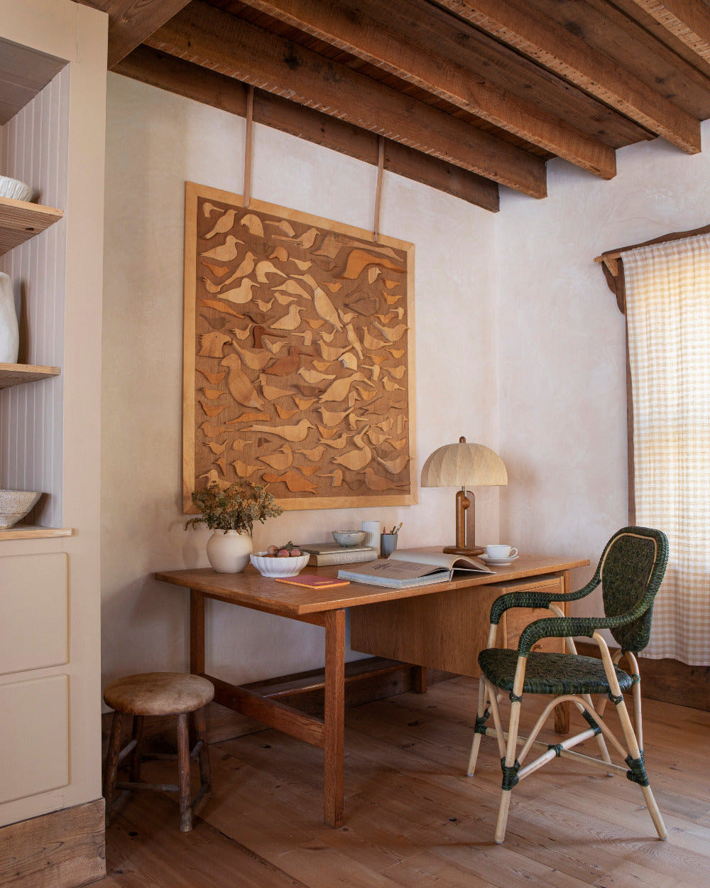 Portofino Green Woven Rattan Arm Chair styled in home office