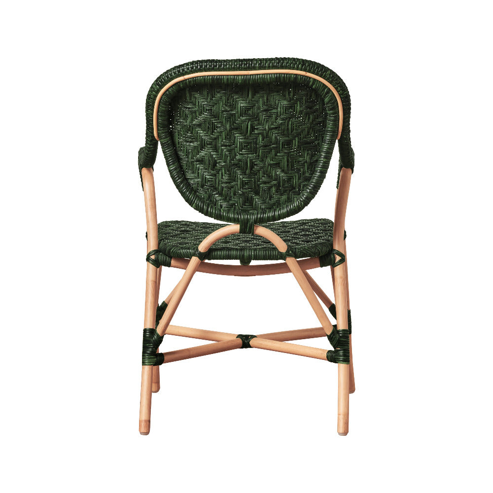 Portofino Green Woven Rattan Bistro Arm Chair back view