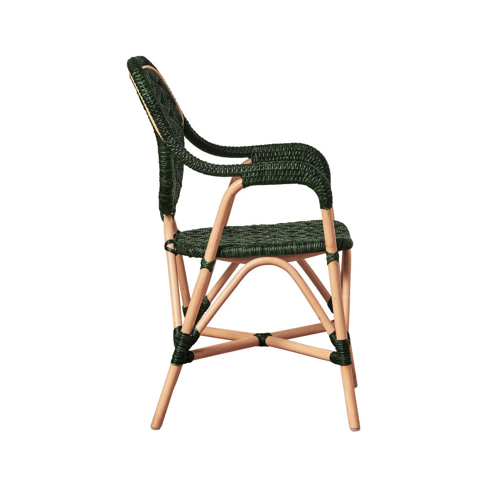 Portofino Green Woven Rattan Bistro Arm Chair side view