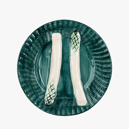 Teal Asparagus Plate - Majolica Inspired