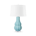 Quinn Waterfall Blue Lamp with white linen shade