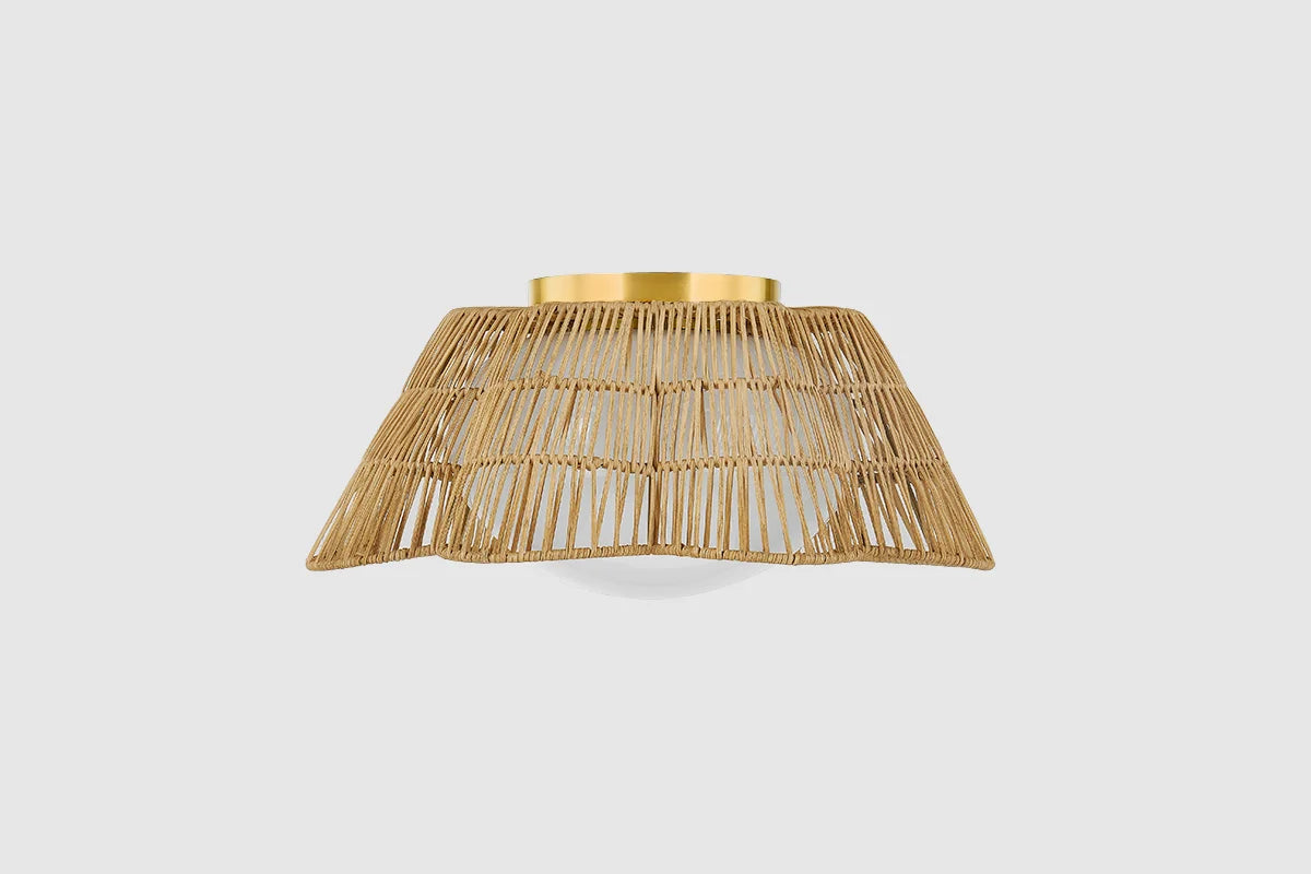 Raiford Rattan Flush Mount with Brass Canopy