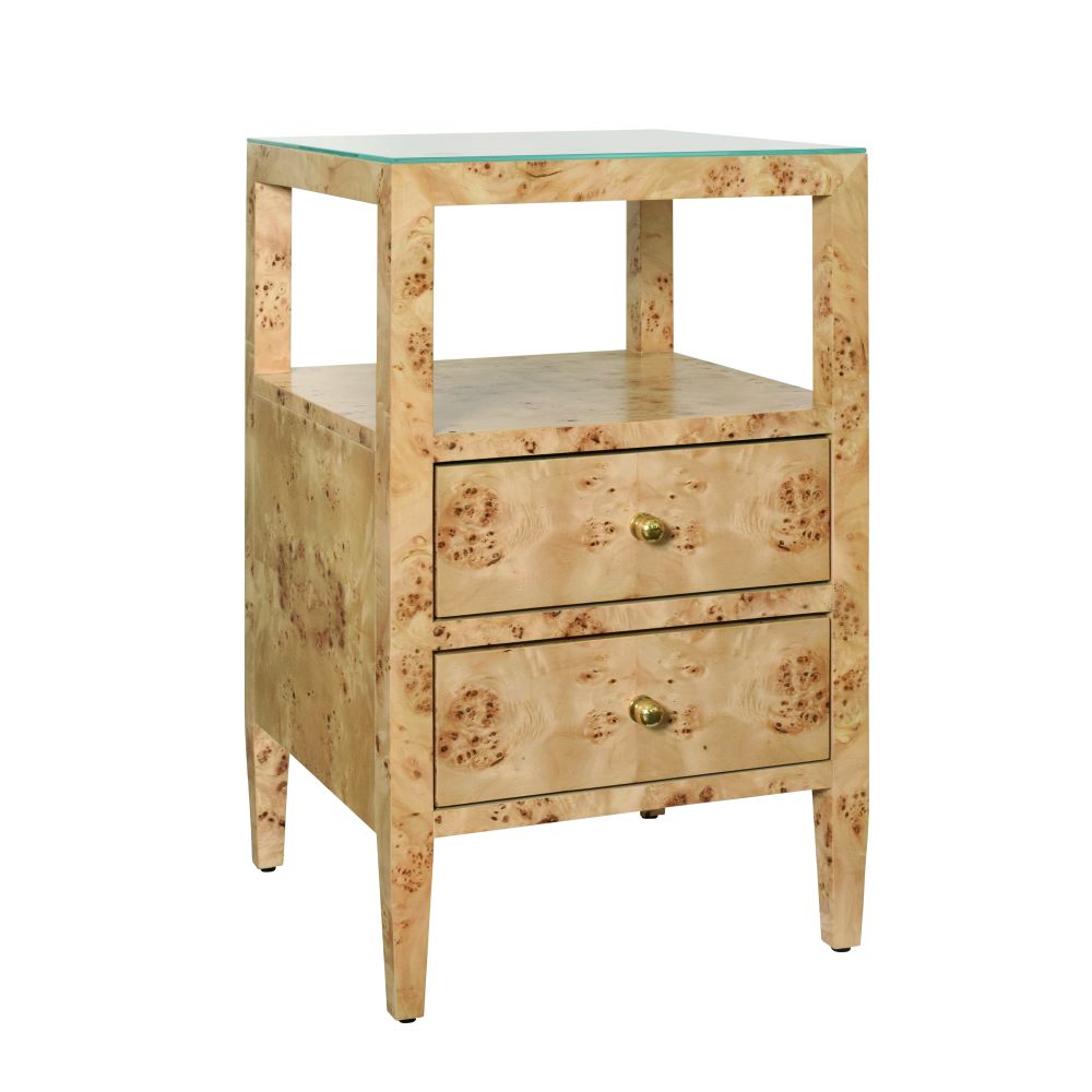 Daisy Burl Side Table with two drawers
