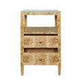 Daisy Burl Side Table with open drawers
