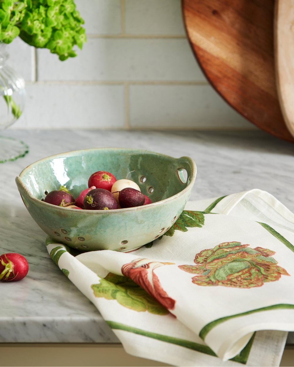 Reactive Glaze Berry Bowl with Insalata Linen Tea Towel