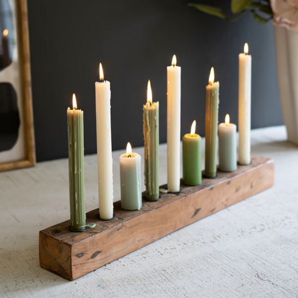 Wood Taper Candle Holder on table