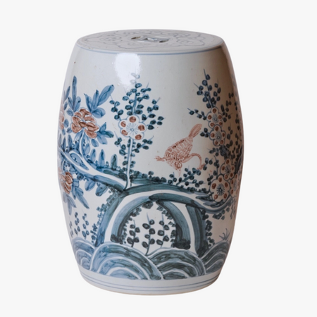 Red and Blue Flowering Vine Garden Stool