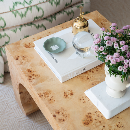 Reese Burl Coffee Table Top Details - styled by Alisa Bovino 