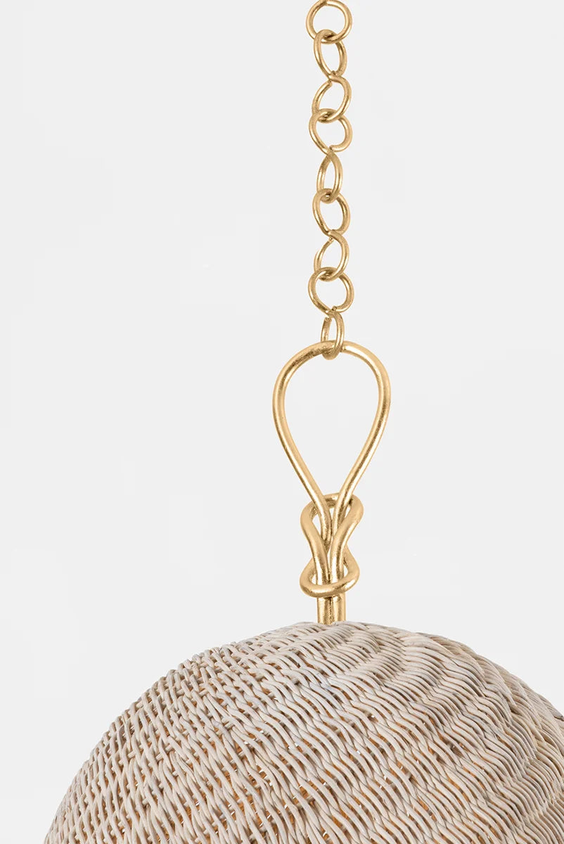 Reina Rattan Pendant Gold Knot Detail
