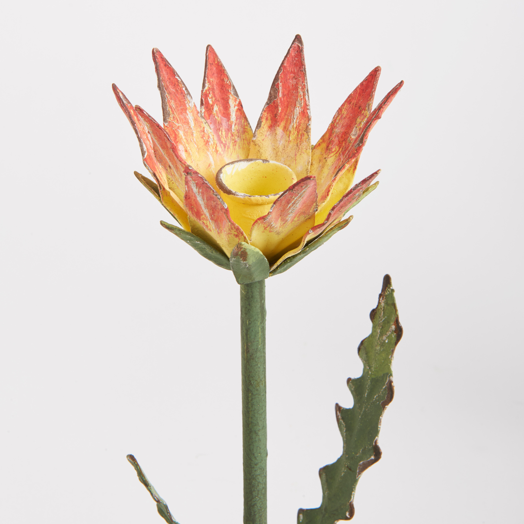 Reproduction Toleware Tropical Flower Taper Holder closeup