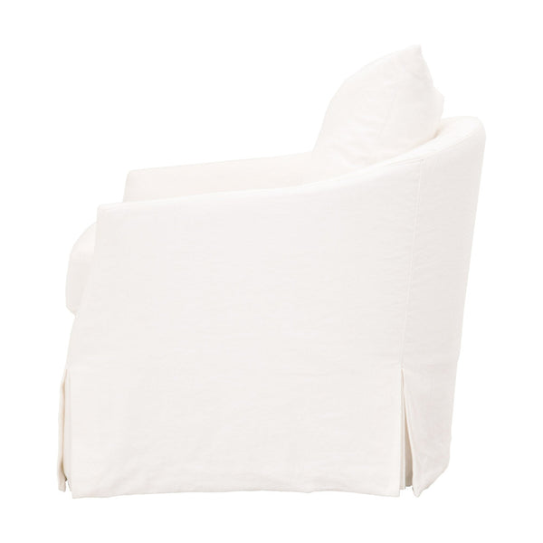 Side view of white lounge chair with curved back