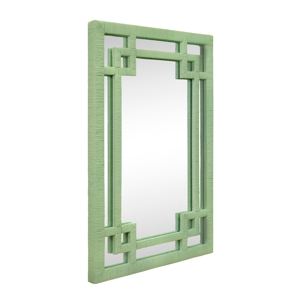Rhodes Leaf Green Rattan Mirror