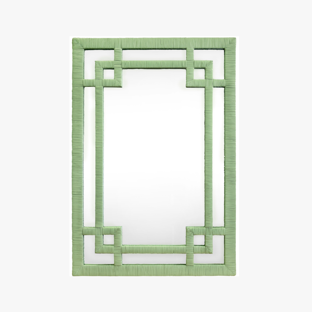 Rhodes Leaf Green Rattan Mirror