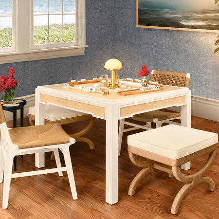 Roland Grasscloth Game Table styled in blue room