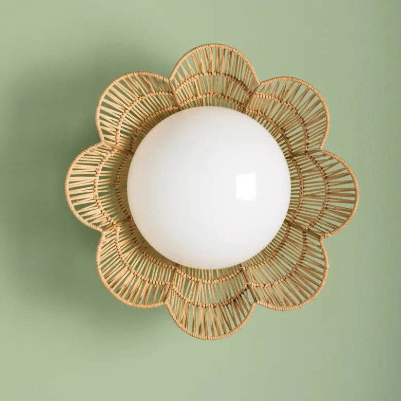 Raiford Scalloped Rattan Flush Mount