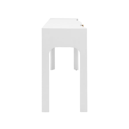 Castella White Lacquered Linen Console Table side view