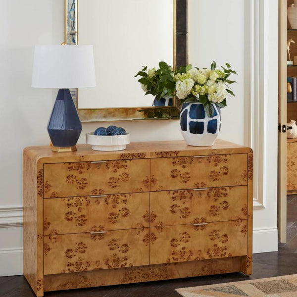 Etienne Burl Wood Dresser styled in bedroom