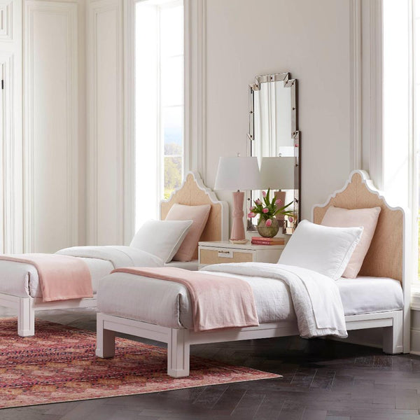 Valentina Grasscloth Twin Beds styled in bedroom