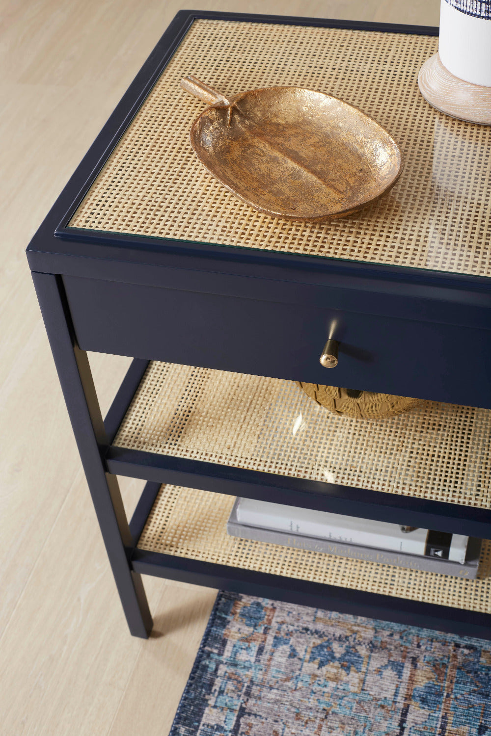 Andrea Midnight Side Table cane detailing