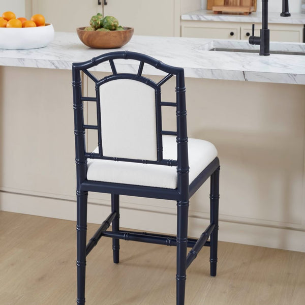 Highgrove Midnight Blue Counter Stool styled at kitchen counter
