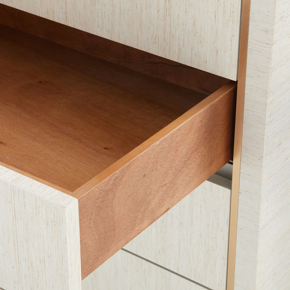 Sadie Silver Grasscloth Chest Stained Drawer Details