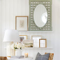 Sage Garden Trellis Mirror styled on shiplap wall