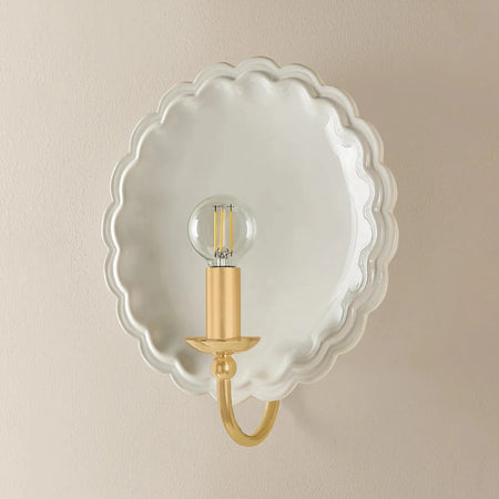 Salloped Edge Ceramic Pierce Ivory Wall Sconce