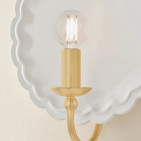 Salloped Edge Ceramic Pierce Ivory Wall Sconce closeup