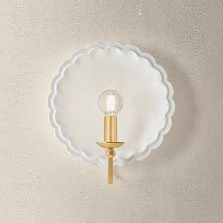 Salloped Edge Ceramic Pierce Ivory Wall Sconce illuminated
