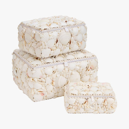 Sanibel White Shell Boxes -  Set of three - Dear Keaton