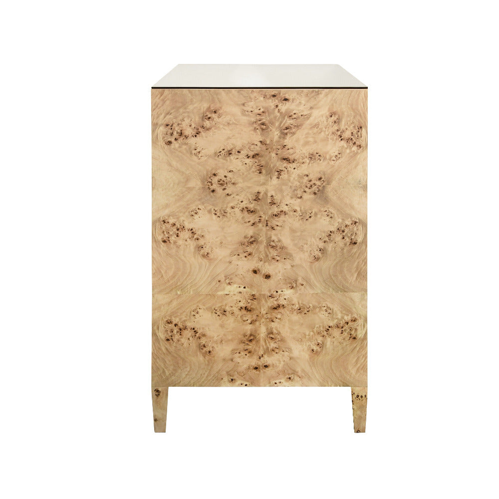 Saxon Burl Wood Dresser side view