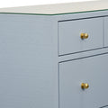 Saxon Light Blue Textured Linen Dresser corner closeup