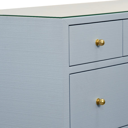 Saxon Light Blue Textured Linen Dresser corner closeup