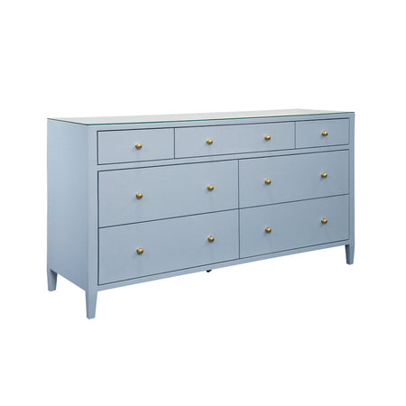 Saxon Light Blue Textured Linen Dresser with brass knobs