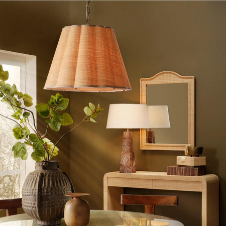 Scalloped Raffia Pendant Light styled above table