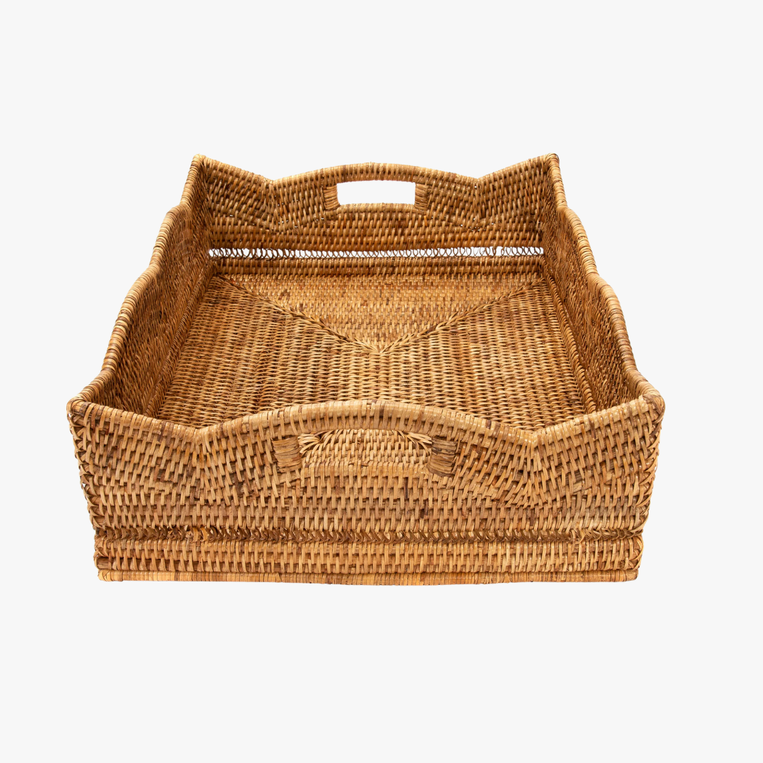Scalloped Rattan Storage Basket