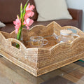 Scalloped Rattan Storage Basket styled with tea