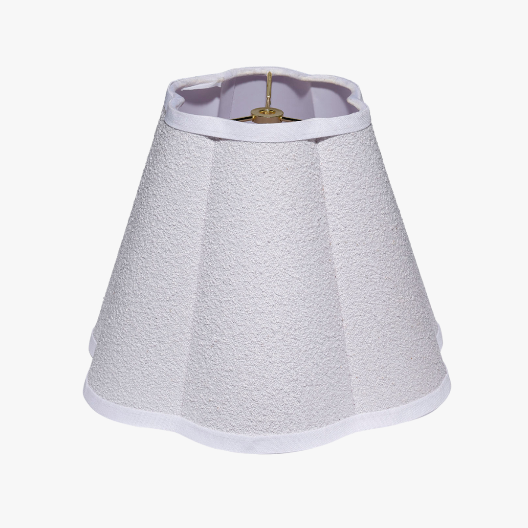 Scalloped White Lamp Shade - Tapered Boucle Linen Shade - Dear Keaton