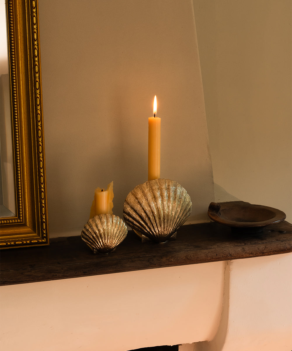 Shell Candle Container Brass Shell Candle Holder - Taper Candle Holders - Dear Keaton