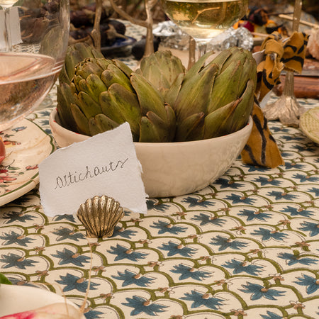 Brass Shell Placecard Holder styled on table