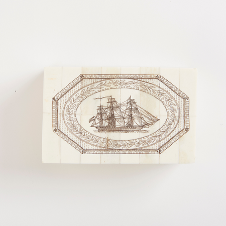 Scrimshaw Boat Trinket Box - Boat Design on Top