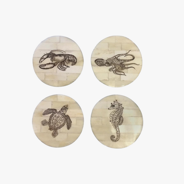 Scrimshaw Sea Life Coaster Set