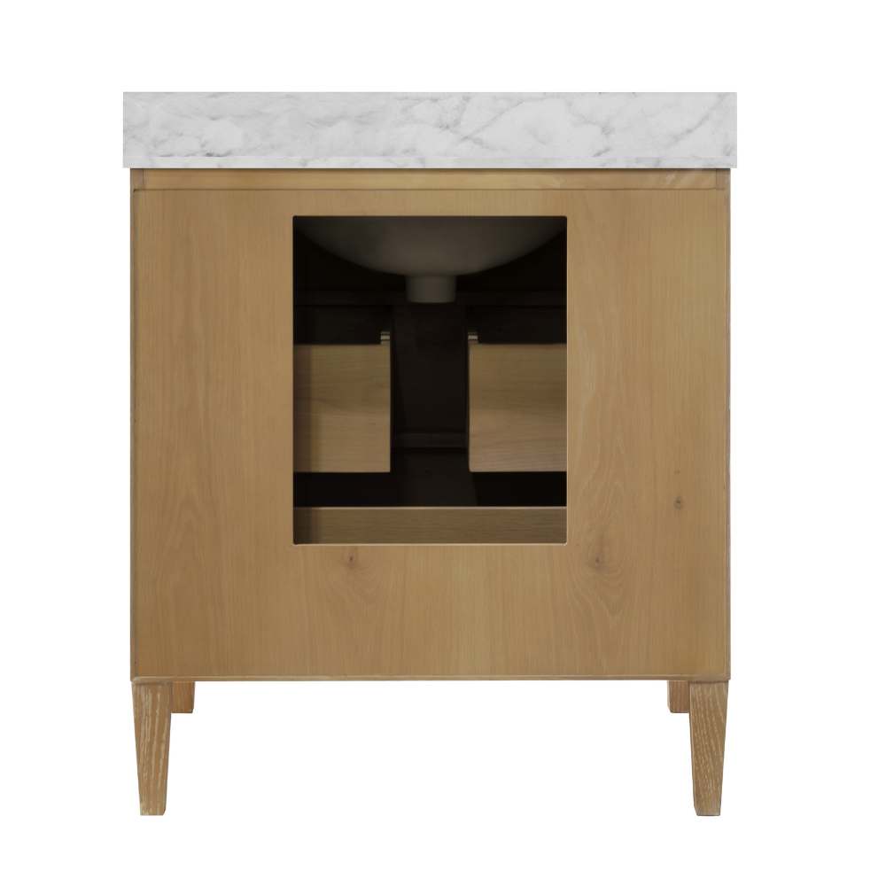 Marble Top Seaford Fluted Oak Vanity Back Cutout view