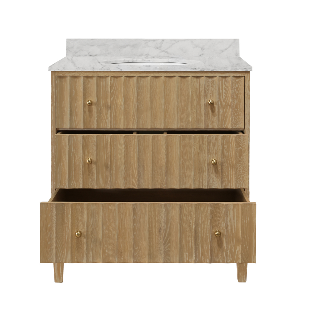 Seaford Fluted Oak Vanity with soft close drawer glides