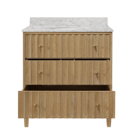 Seaford Fluted Oak Vanity with soft close drawer glides