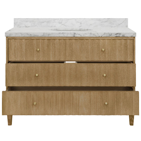 Seaford Fluted Oak Vanity - 48" Wide -  open drawers