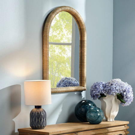 Seagrass Arch Mirror styled above console table