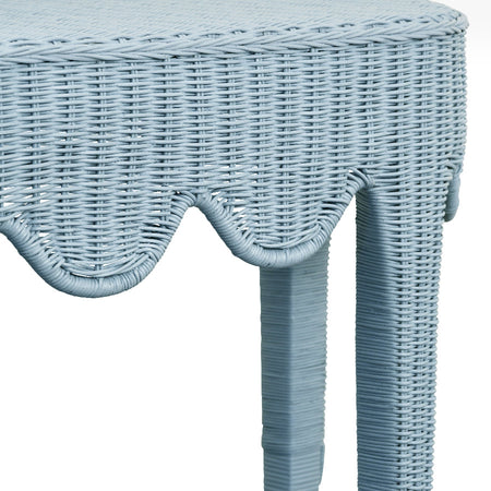 Seascale Light Blue Demilune Scalloped Edge  Console Closeup Detail