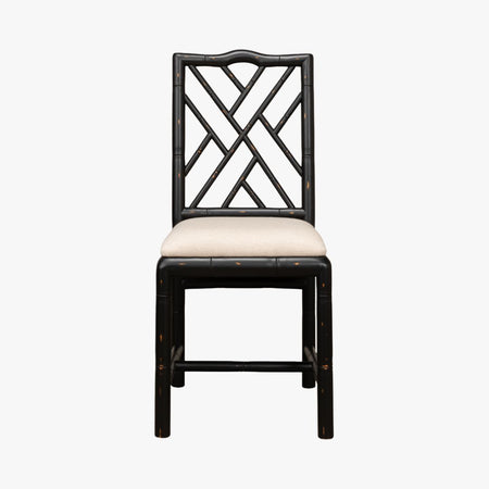 Set of Two Crosby Black Side Chairs - fretwork bamboo back